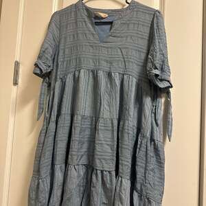 Altar'd State Dusty Blue Tiered Babydoll Short Sleeve Dress